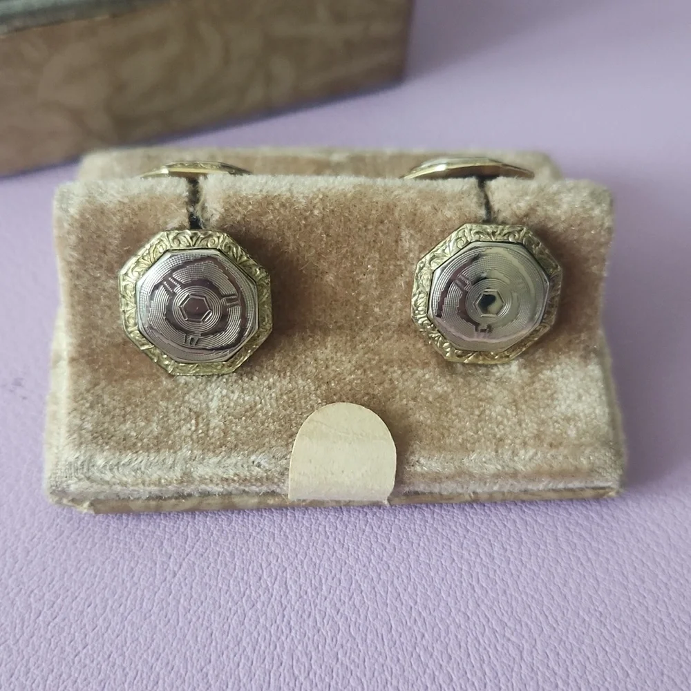 Belais stamped 14k gold, white gold front, cuff links vintage